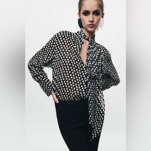 ZARA Polka Dot Bow Blouse - Picture 5 of 5